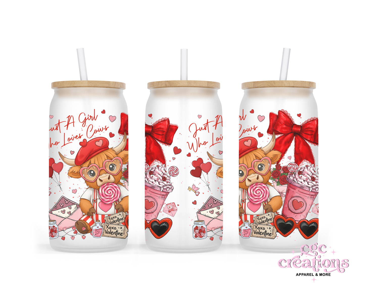 Just A Girl Who Loves Cows #2 16oz Glass Cup With Lid