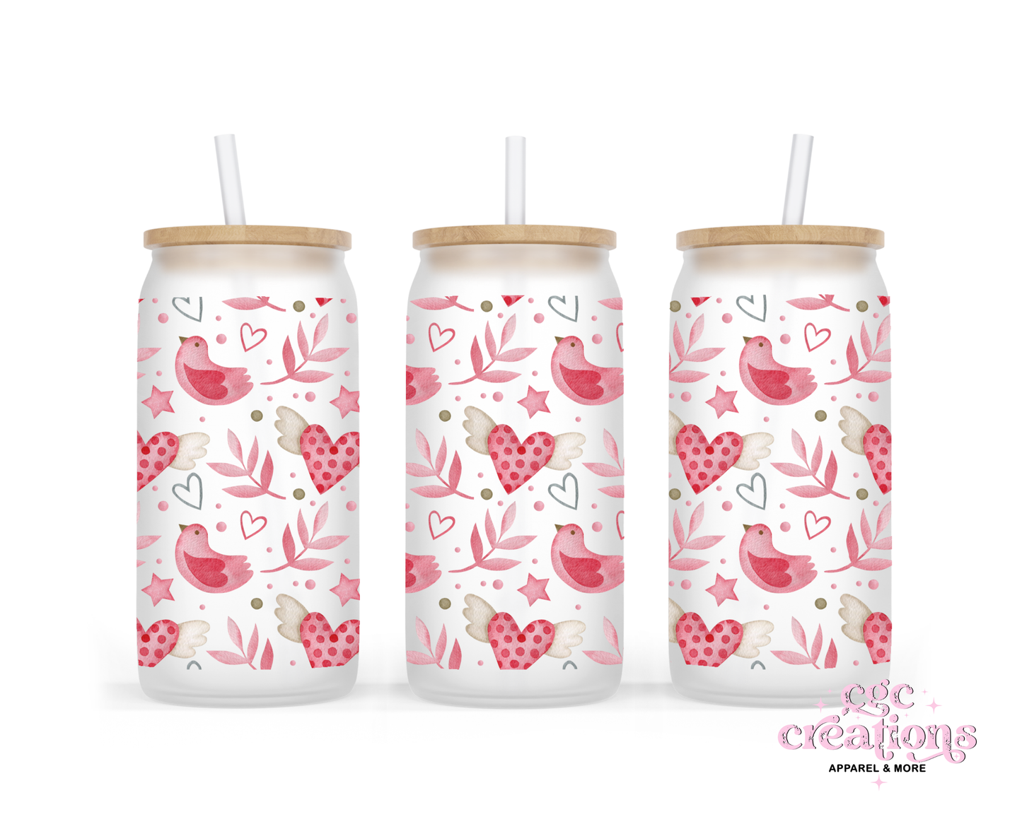 Bird Love 16oz Glass Cup With Lid