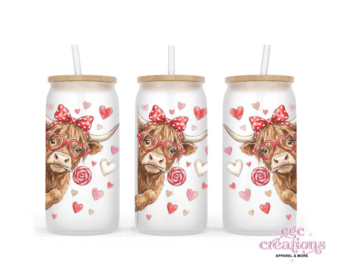 Peeking Highland #2 16oz Glass Cup With Lid