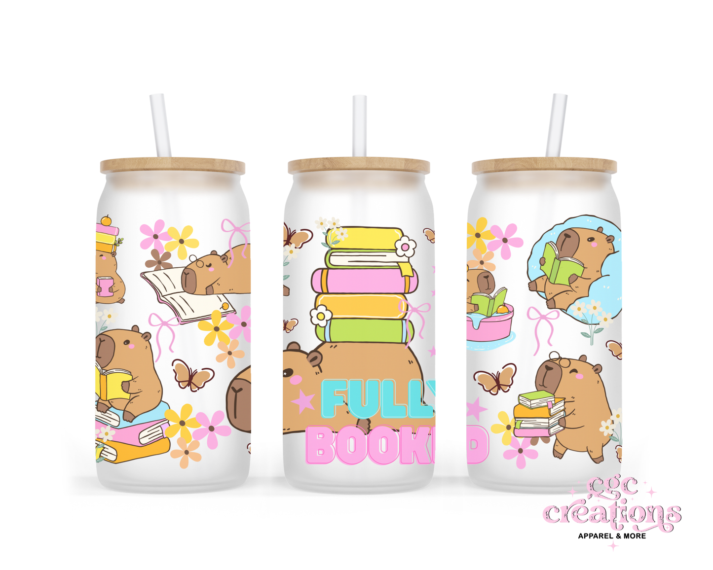 Fully Booked Capybara 16oz Glass Cup With Lid