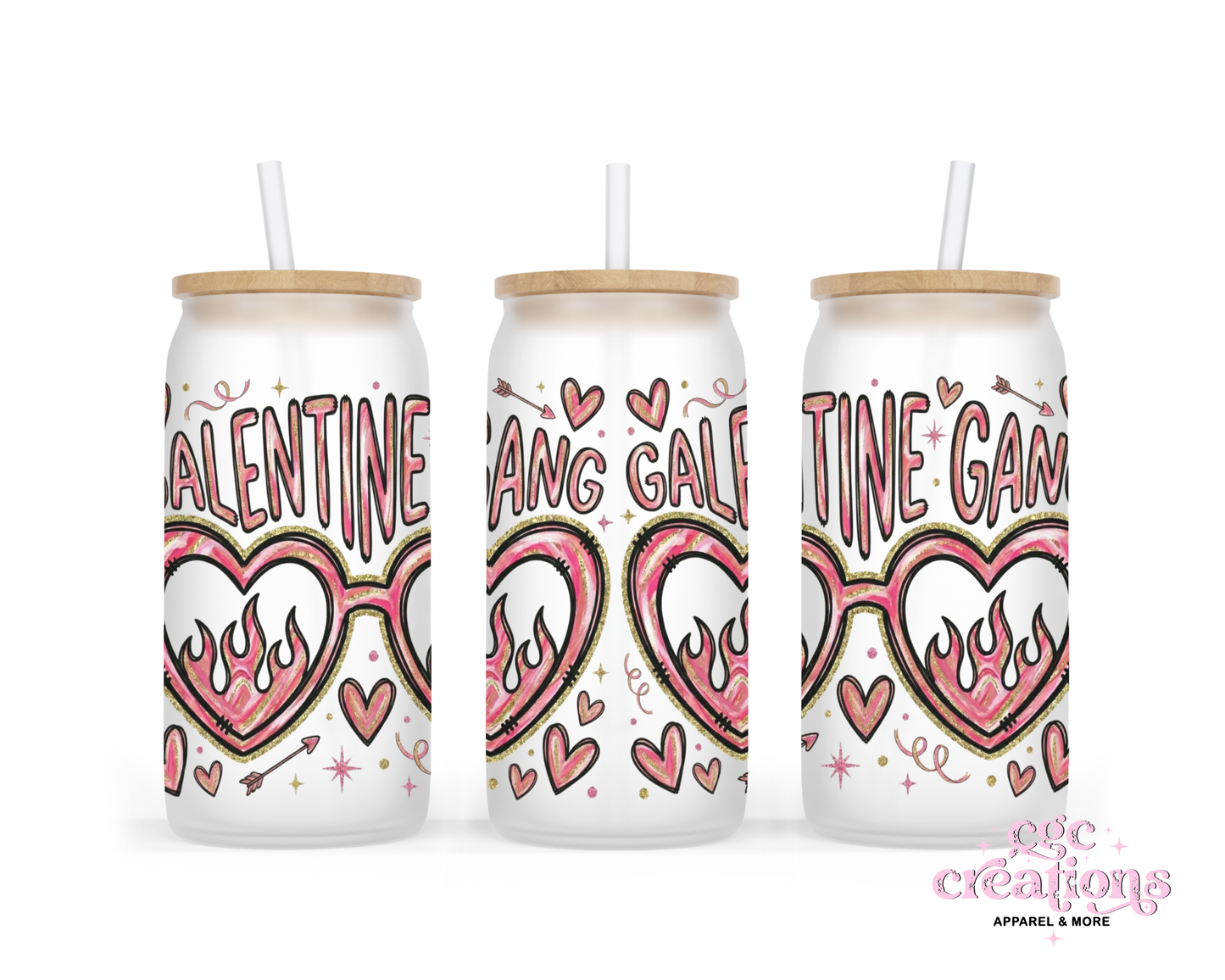 Galentine Gang 16oz Glass Cup With Lid