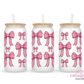 Pink Coquette Bows 16oz Glass Cup With Lid