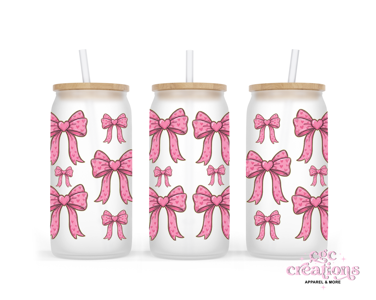 Pink Coquette Bows 16oz Glass Cup With Lid