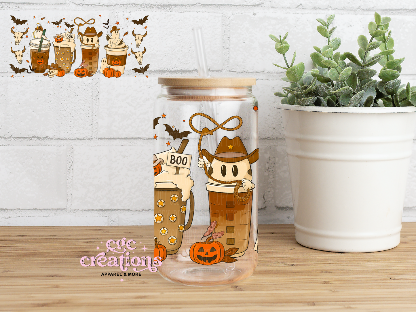 Cowboy Fall Coffee 16oz Glass Cup With Lid