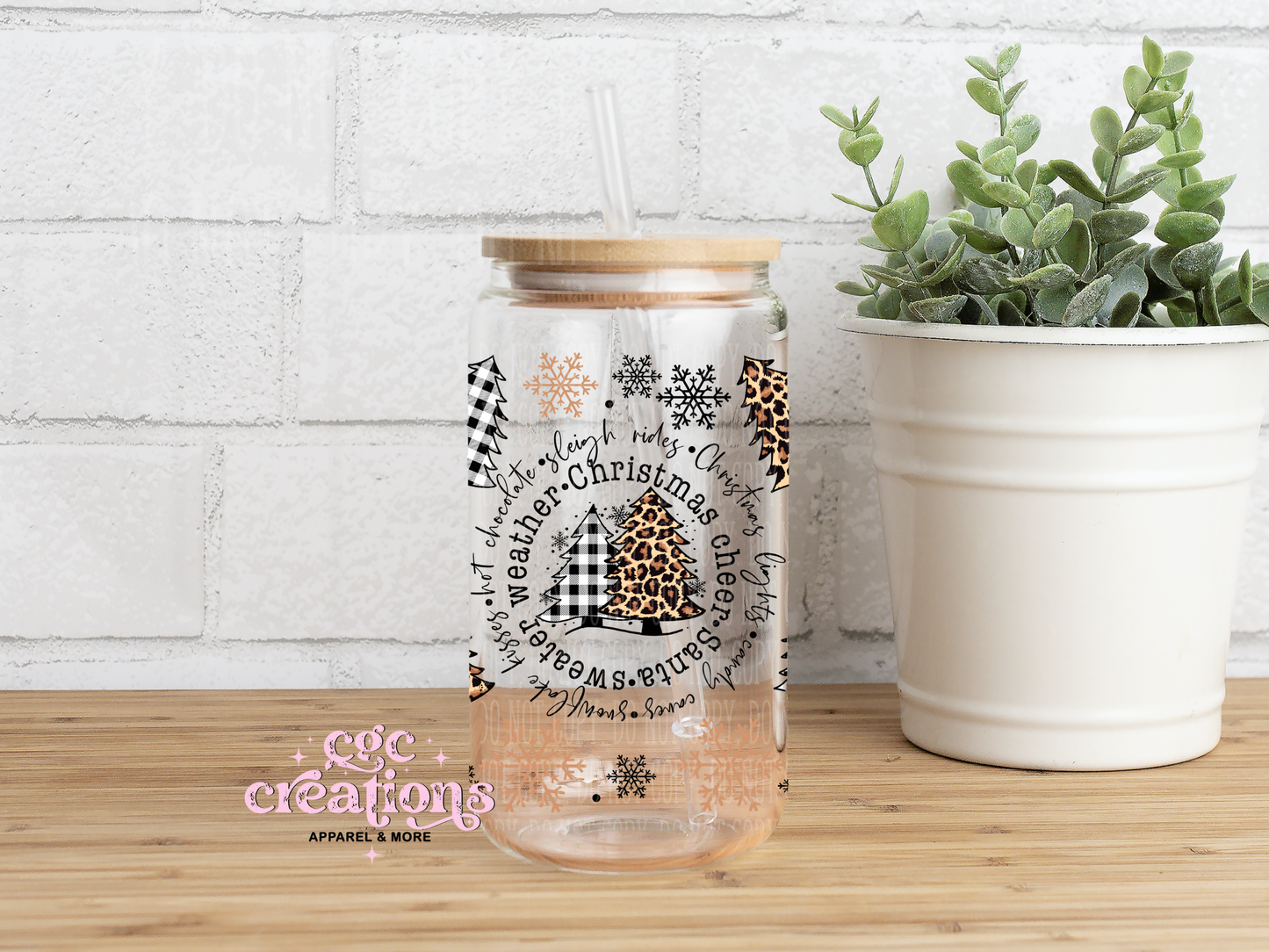 Christmas Cheer 16oz Glass Cup With Lid