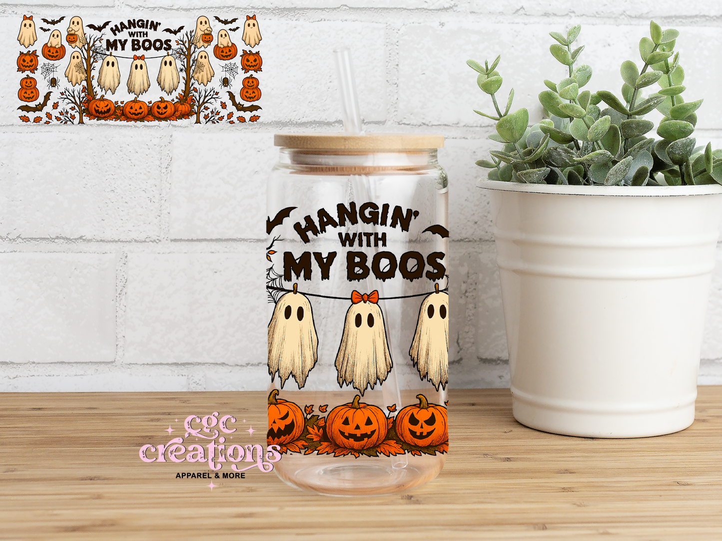 Hangin With My Boos 16oz Glass Cup With Lid