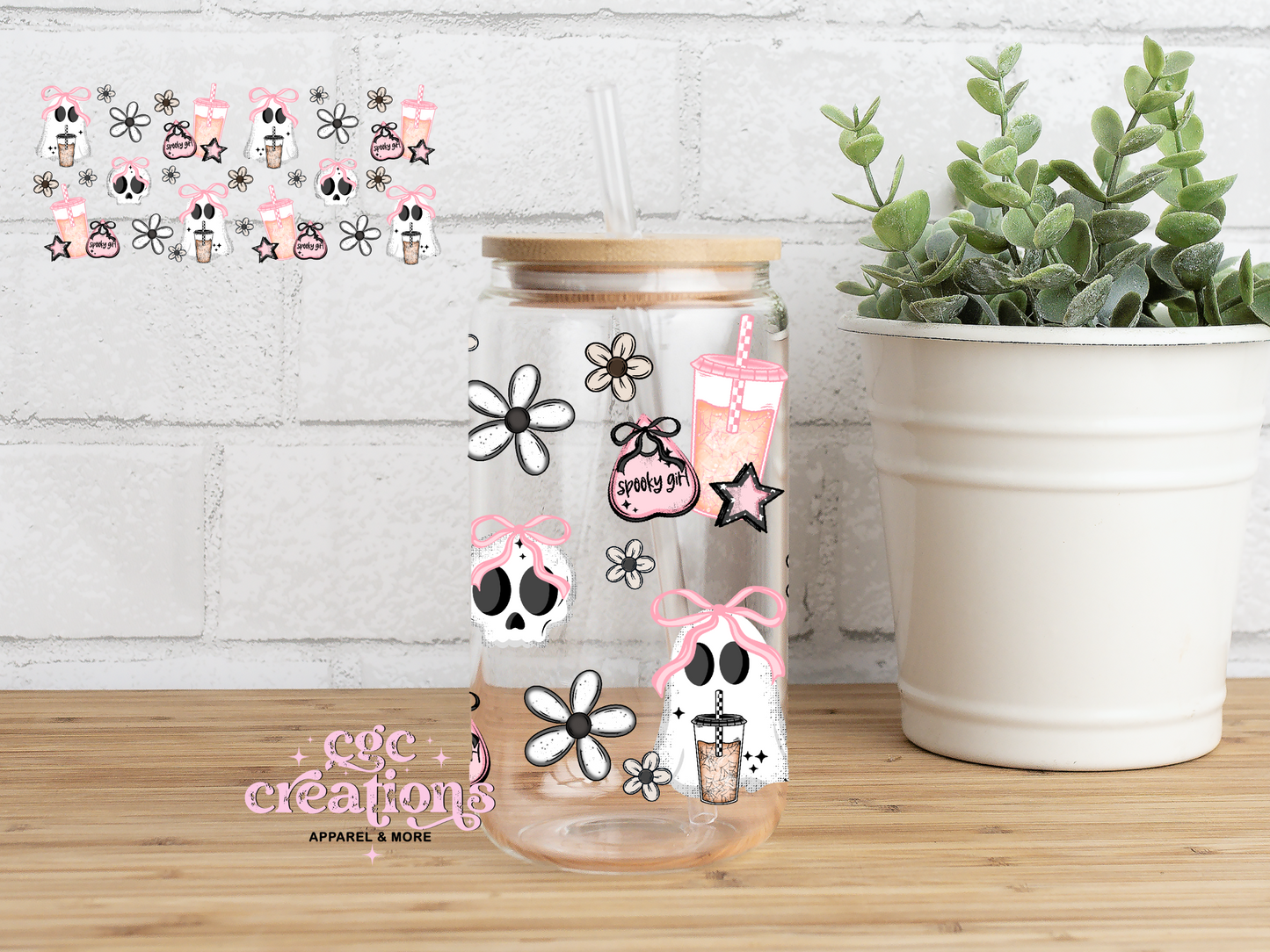 Spooky Girl 16oz Glass Cup With Lid