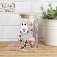 Cute Ghostie 16oz Glass Cup With Lid