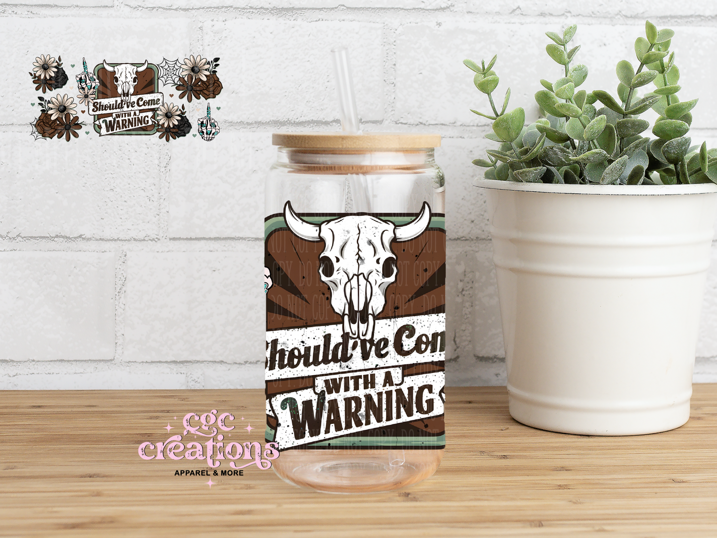 Should've Come With A Warning 16oz Glass Cup With Lid