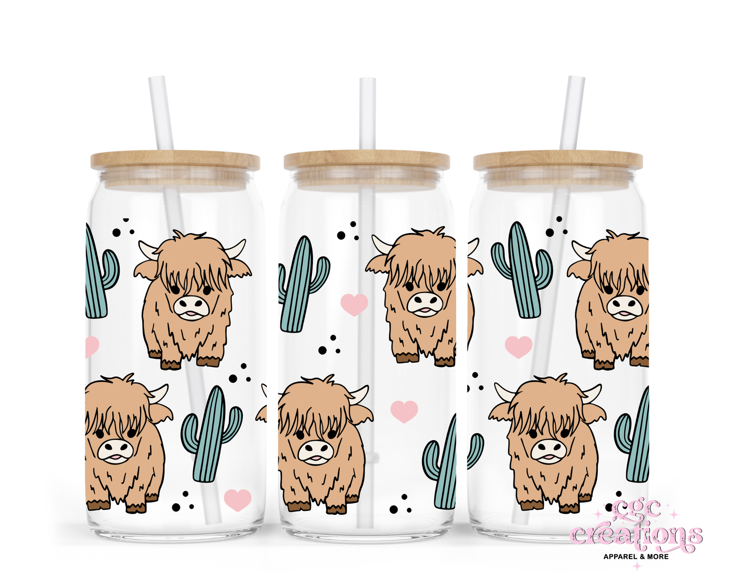 Cow & Cactus 16oz Glass Cup With Lid