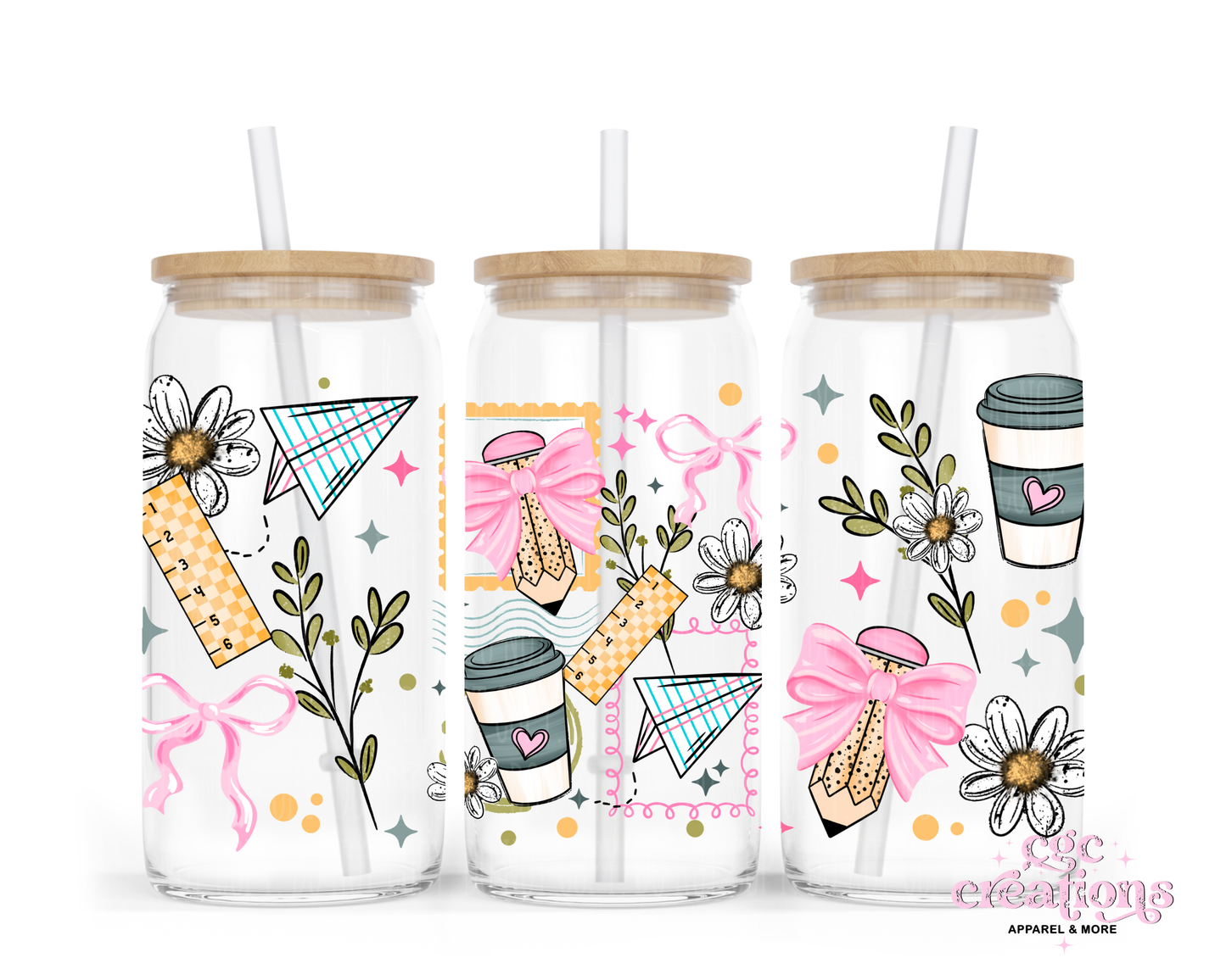 Teacher Stamp 16oz Glass Cup With Lid