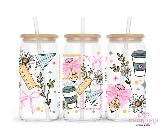 Teacher Stamp 16oz Glass Cup With Lid