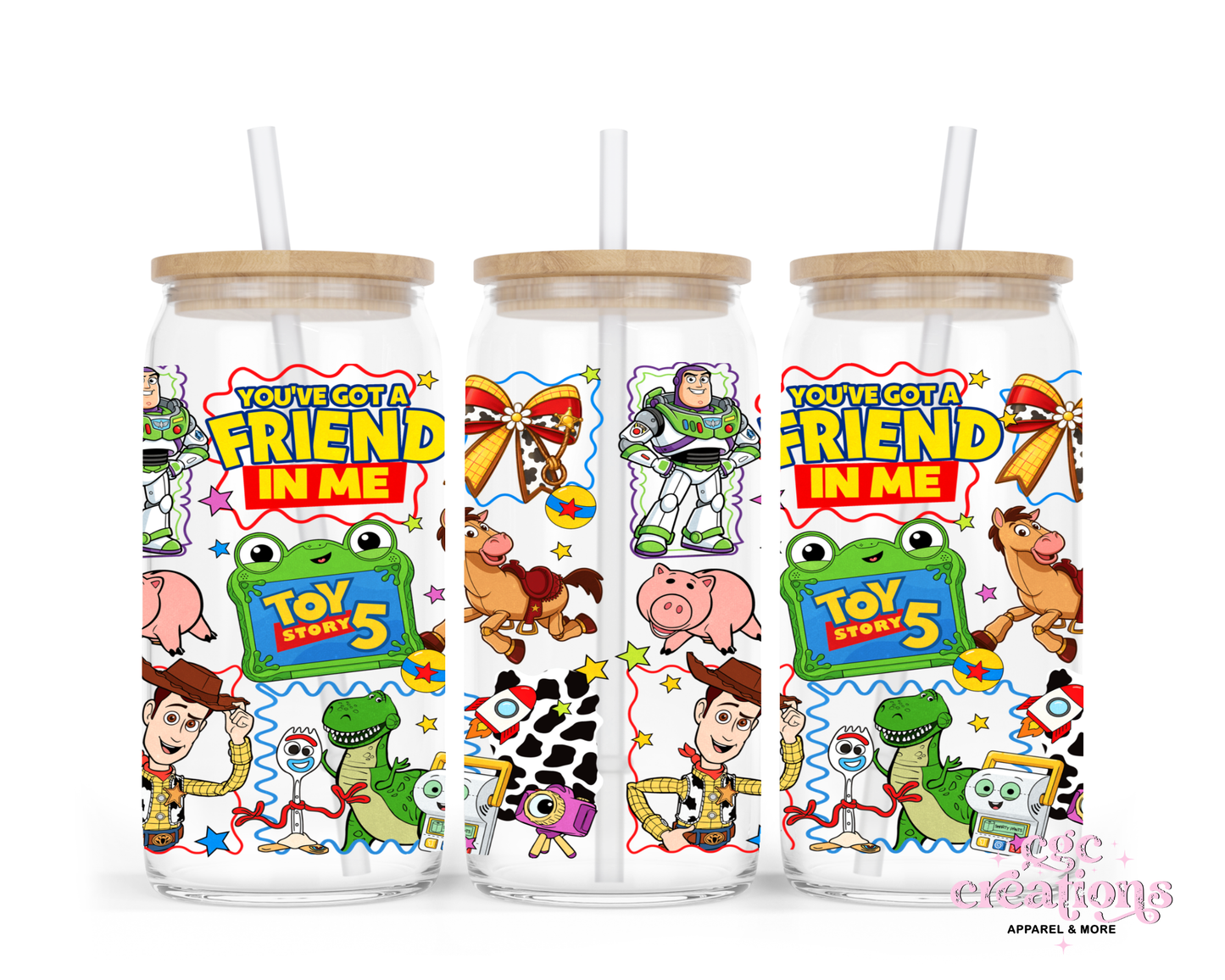 Space Ranger And Cowboy #5 16oz Glass Cup With Lid