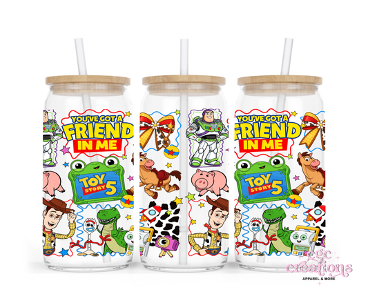 Space Ranger And Cowboy #5 16oz Glass Cup With Lid