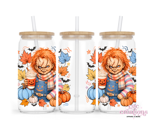 Creepy Red Head Doll - Fall 16oz Glass Cup With Lid