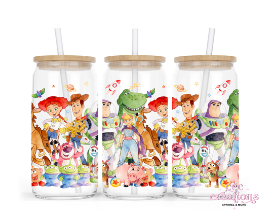 Space Ranger And Cowboy #3 16oz Glass Cup With Lid