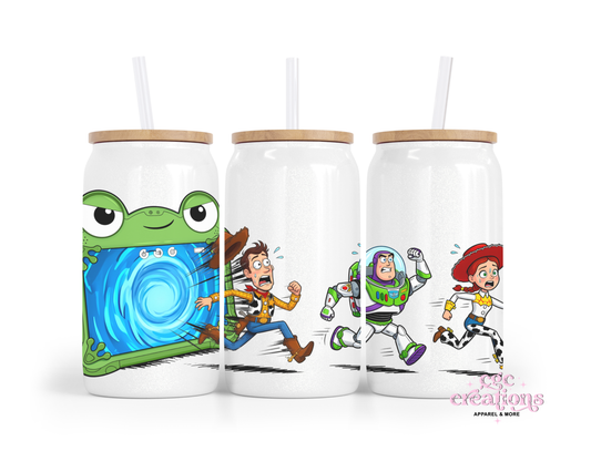 Space Ranger And Cowboy #2 16oz Glass Cup With Lid