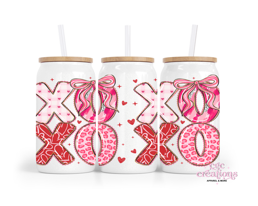 XOXO Valentine 16oz Glass Cup With Lid