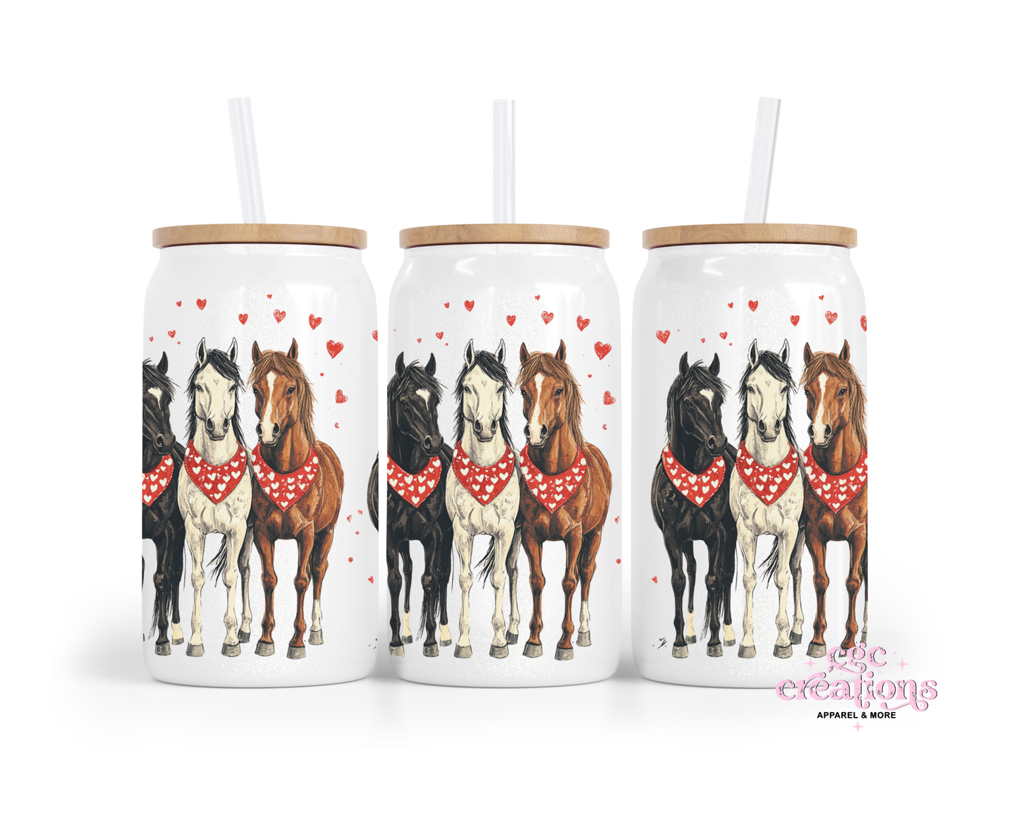 Horse Love 16oz Glass Cup With Lid