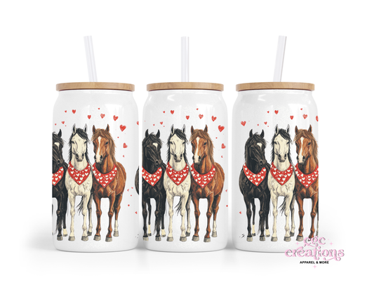 Horse Love 16oz Glass Cup With Lid