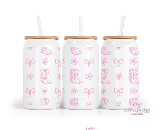 Boots & Bows 16oz Glass Cup With Lid