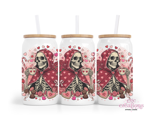 Skellie Love 16oz Glass Cup With Lid