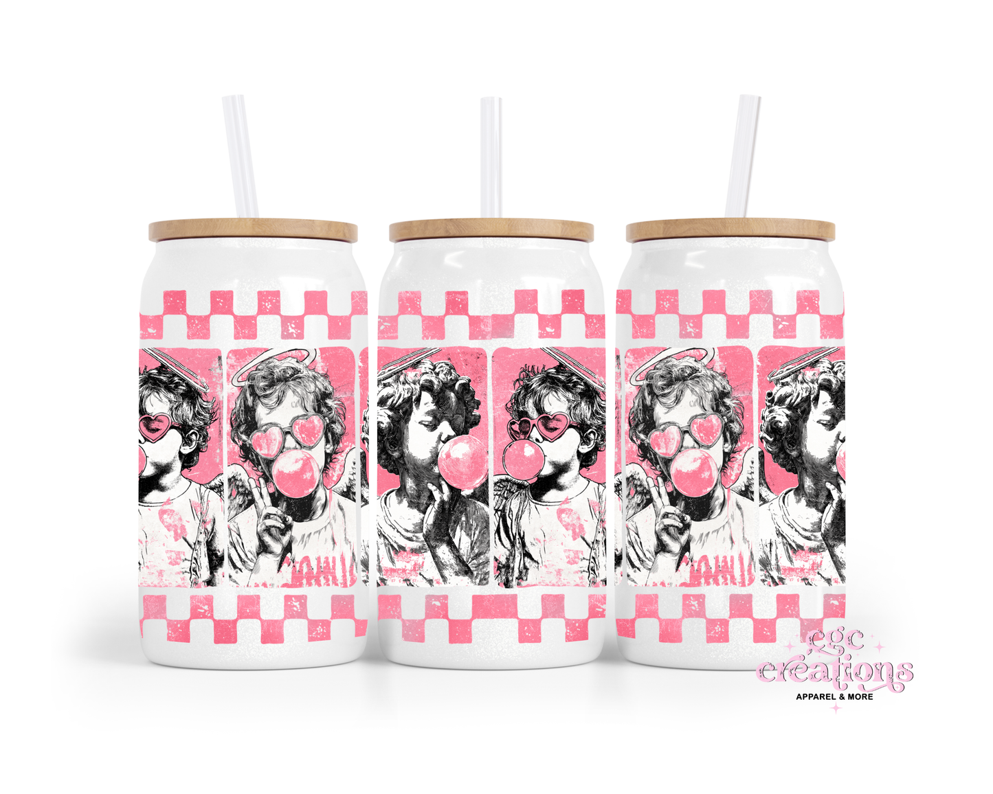 Bubble Love 16oz Glass Cup With Lid
