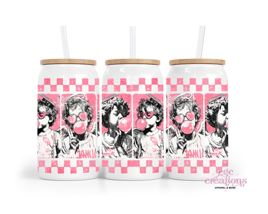 Bubble Love 16oz Glass Cup With Lid