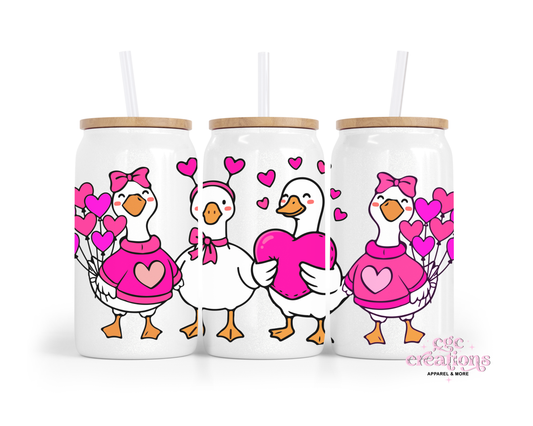 Duck Love # 3  16oz Glass Cup With Lid