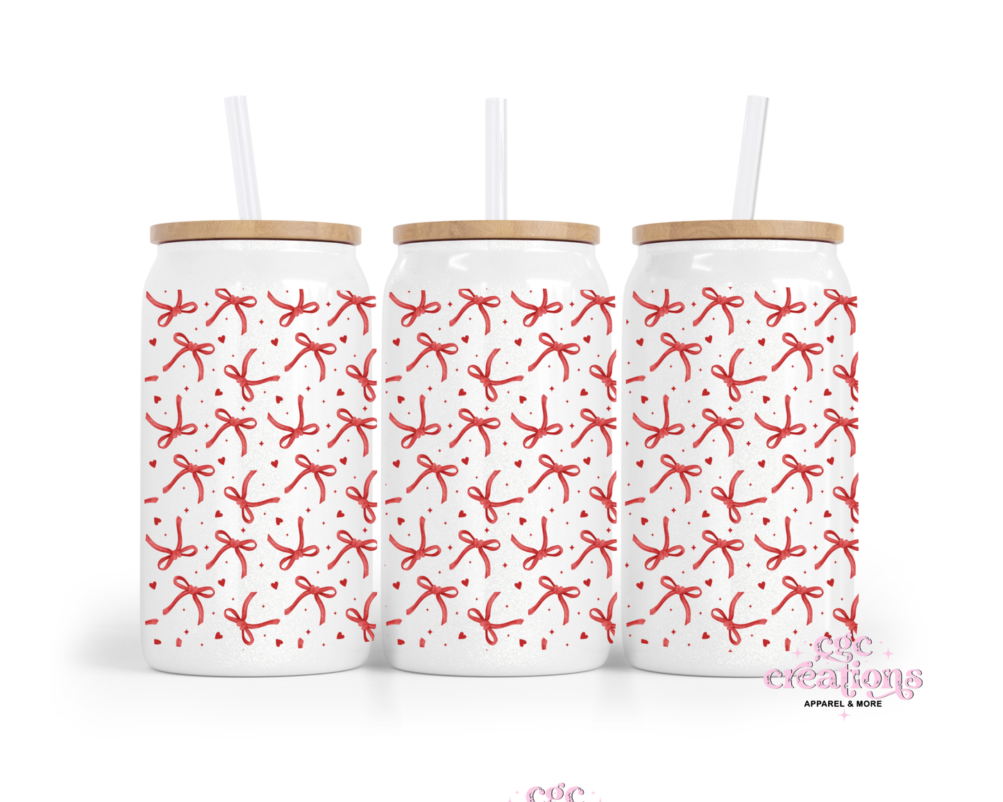 Bows & Hearts 16oz Glass Cup With Lid