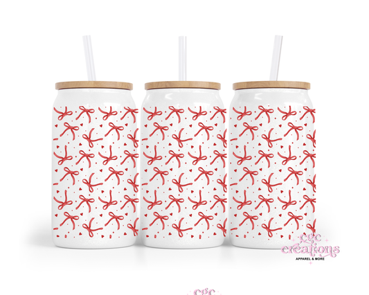 Bows & Hearts 16oz Glass Cup With Lid