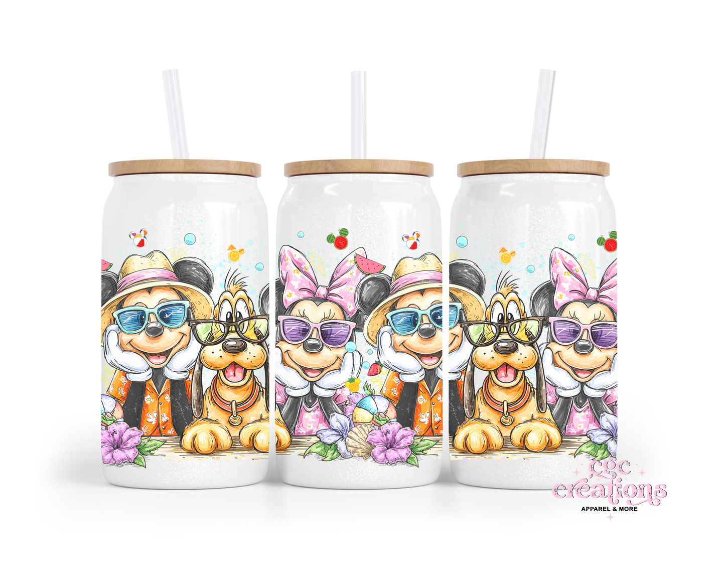 Mouse & Friends 16oz Glass Cup With Lid