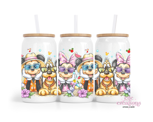Mouse & Friends 16oz Glass Cup With Lid