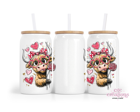 Peeking Highland 16oz Glass Cup With Lid