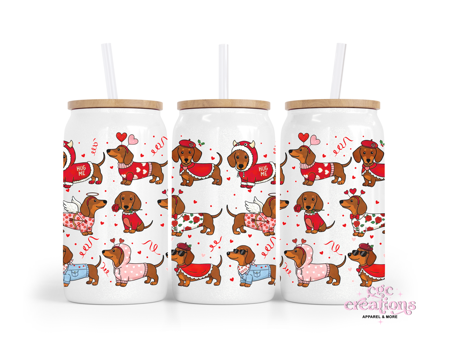 Dachshund Love 16oz Glass Cup With Lid