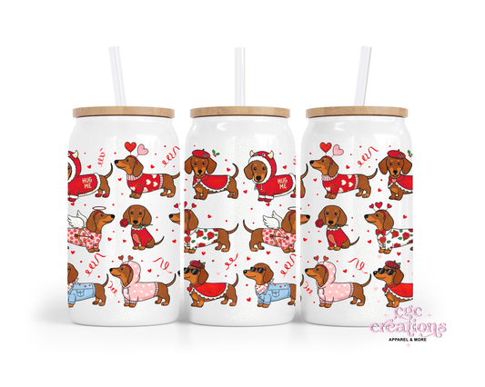 Dachshund Love 16oz Glass Cup With Lid