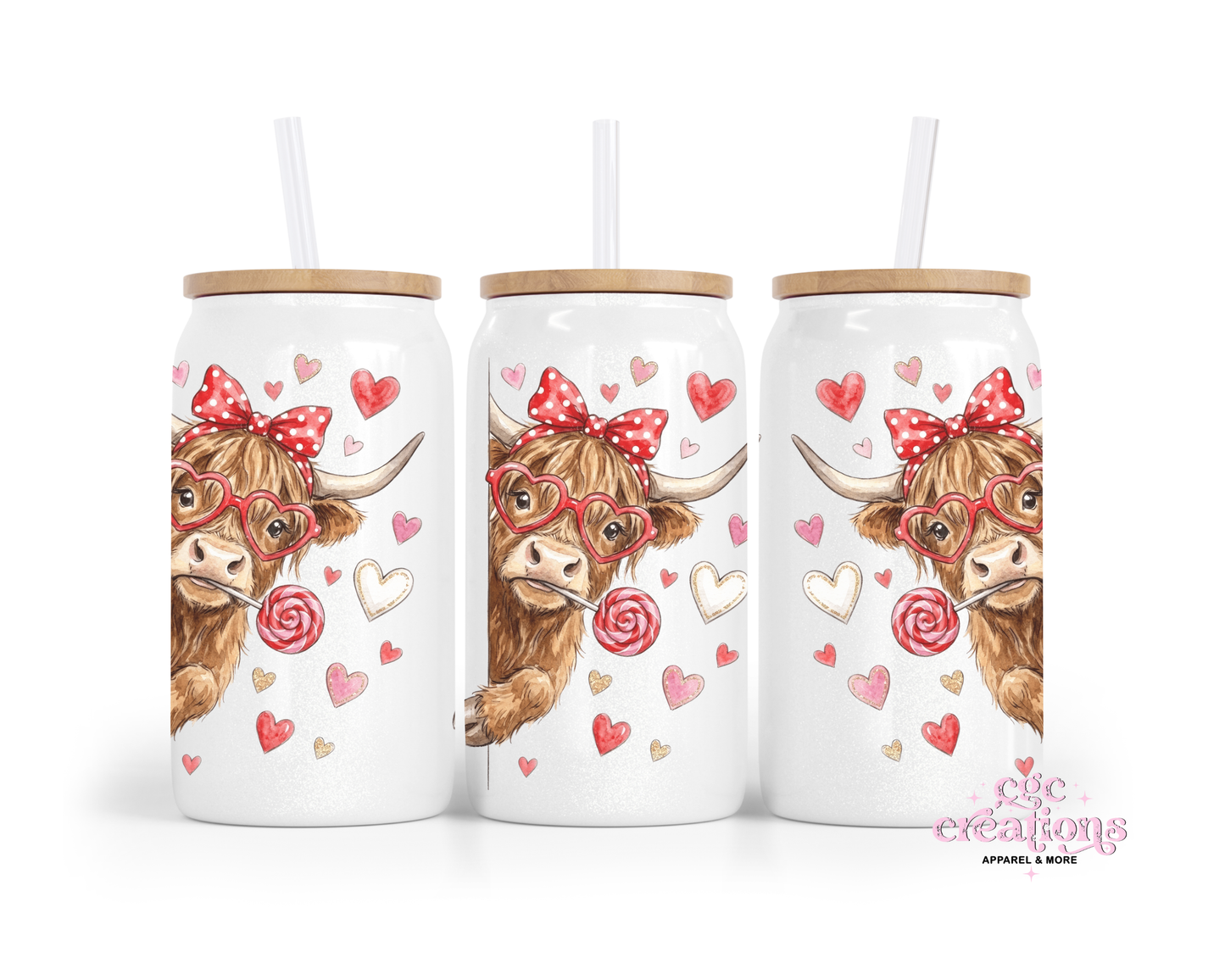 Peeking Highland #2 16oz Glass Cup With Lid