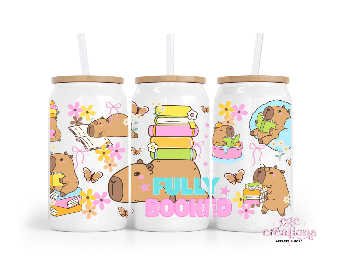 Fully Booked Capybara 16oz Glass Cup With Lid