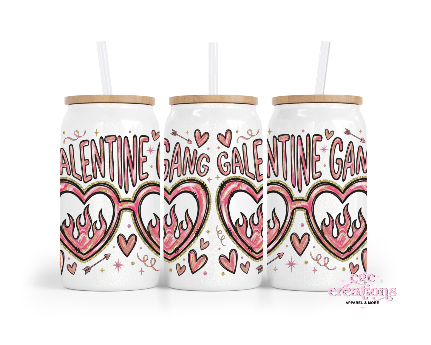 Galentine Gang 16oz Glass Cup With Lid