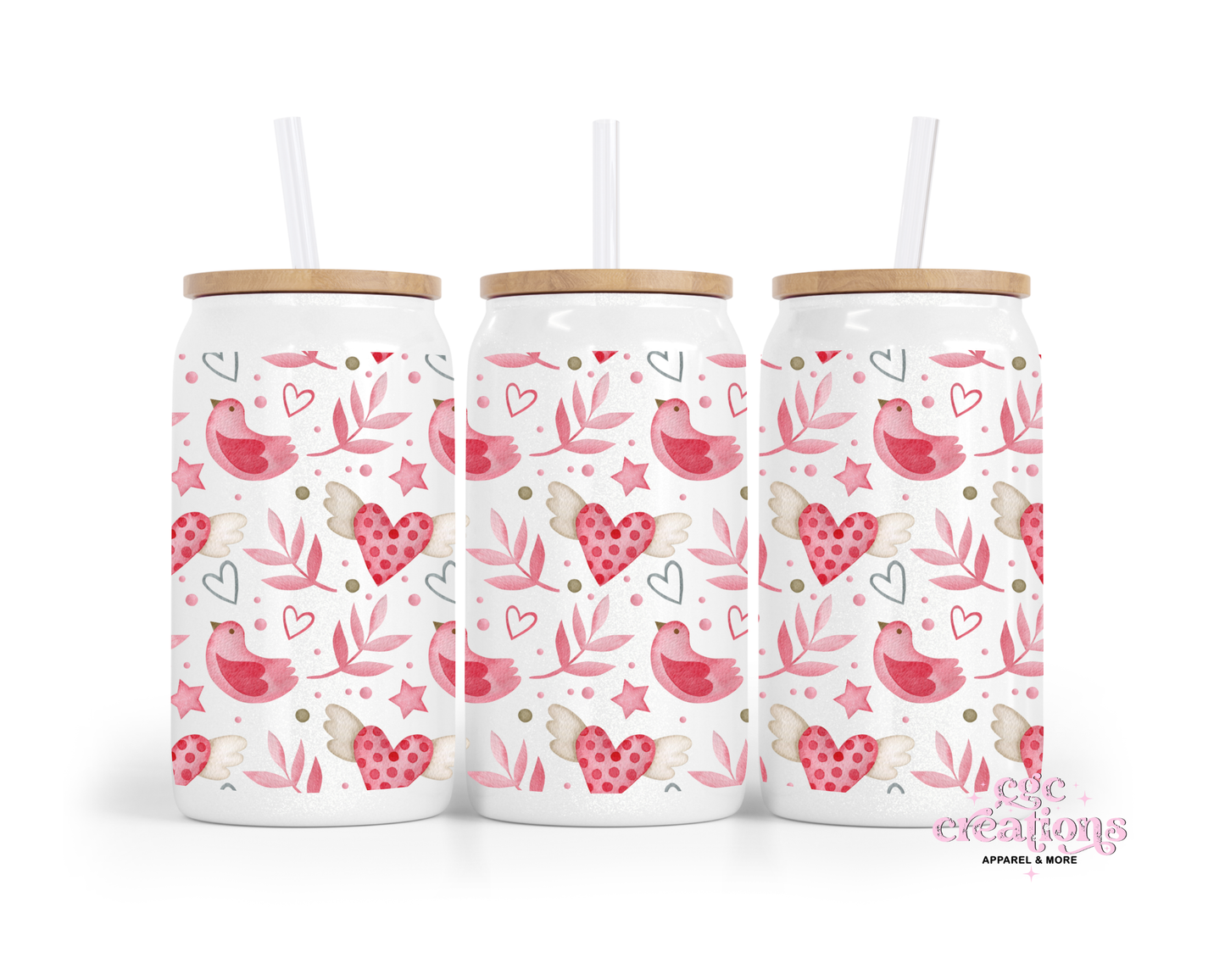 Bird Love 16oz Glass Cup With Lid