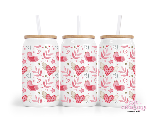 Bird Love 16oz Glass Cup With Lid