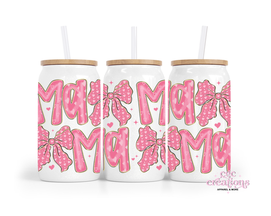 Mama Love #2  16oz Glass Cup With Lid