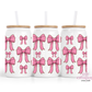 Pink Coquette Bows 16oz Glass Cup With Lid