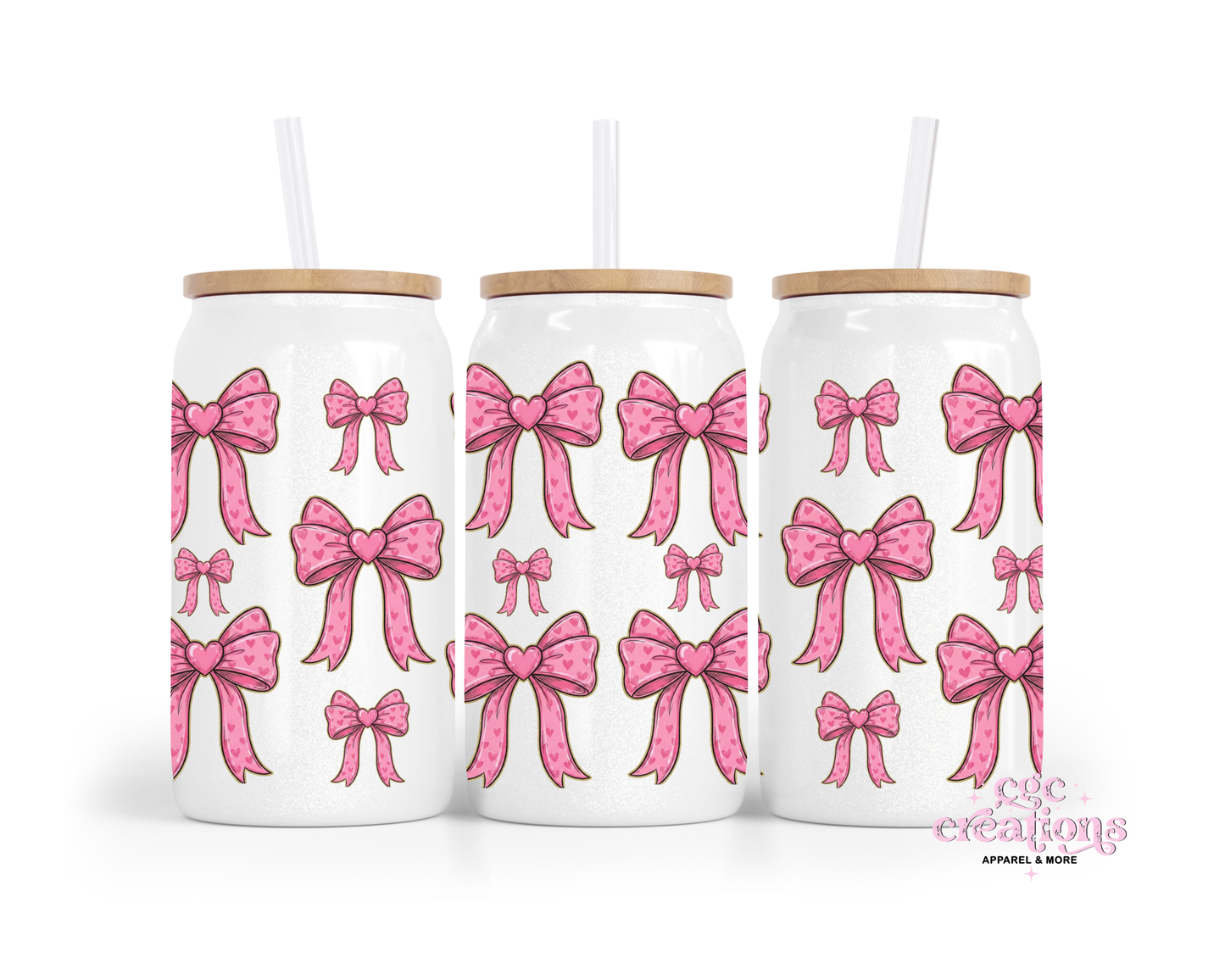 Pink Coquette Bows 16oz Glass Cup With Lid