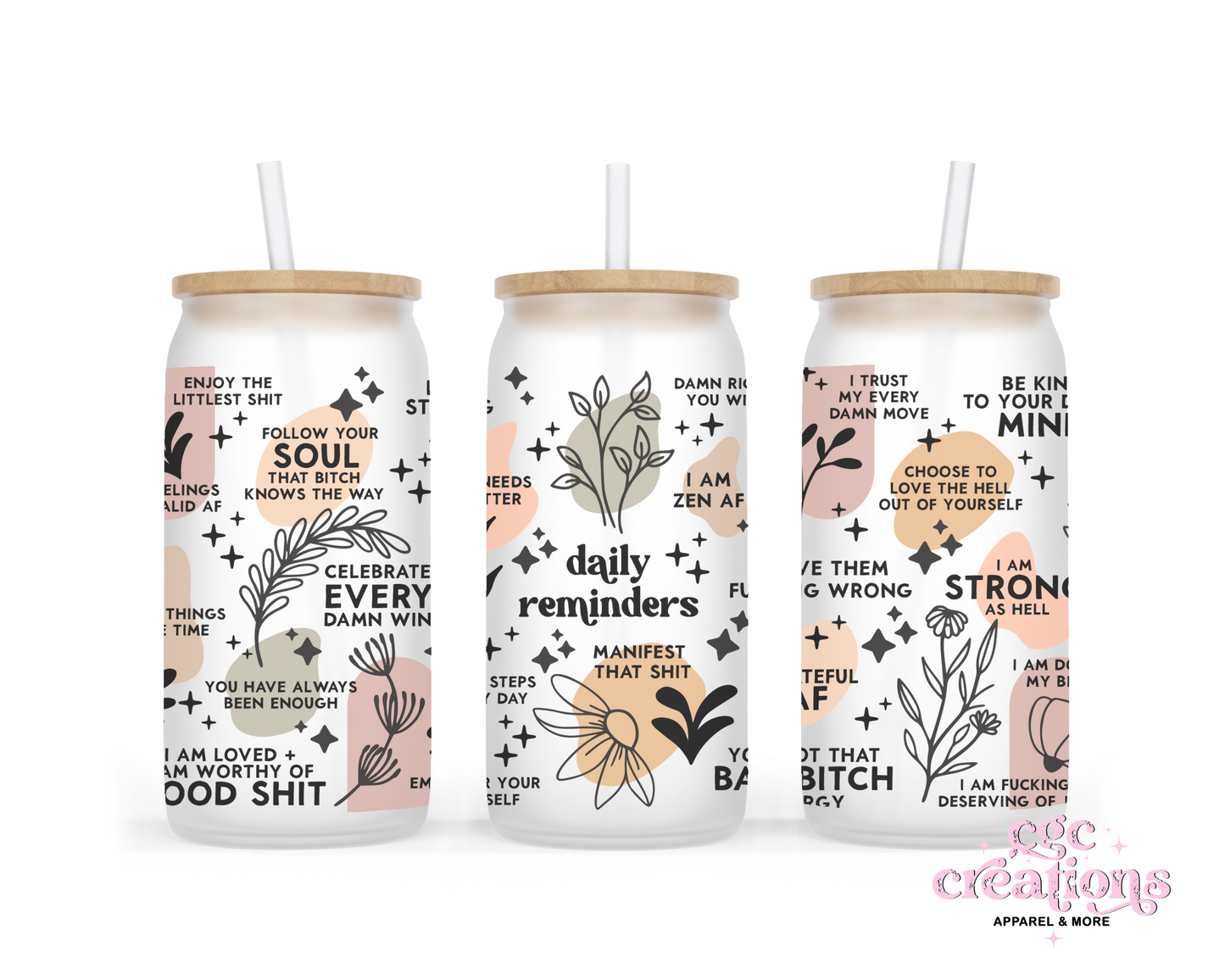 Daily Reminders 16oz Glass Cup With Lid