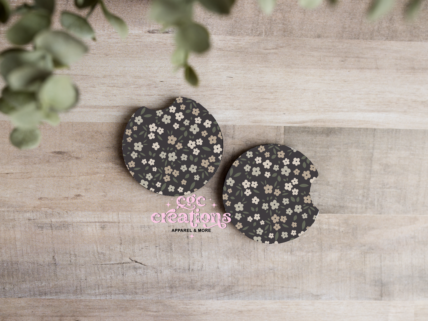 Black Floral Boho Car Coasters