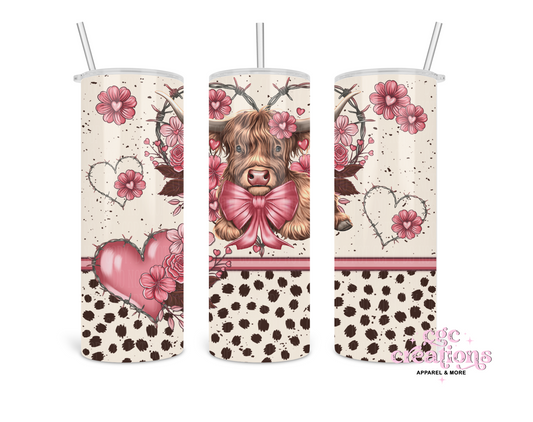 Cute Highland Heart Cow 20oz Insulated Tumbler