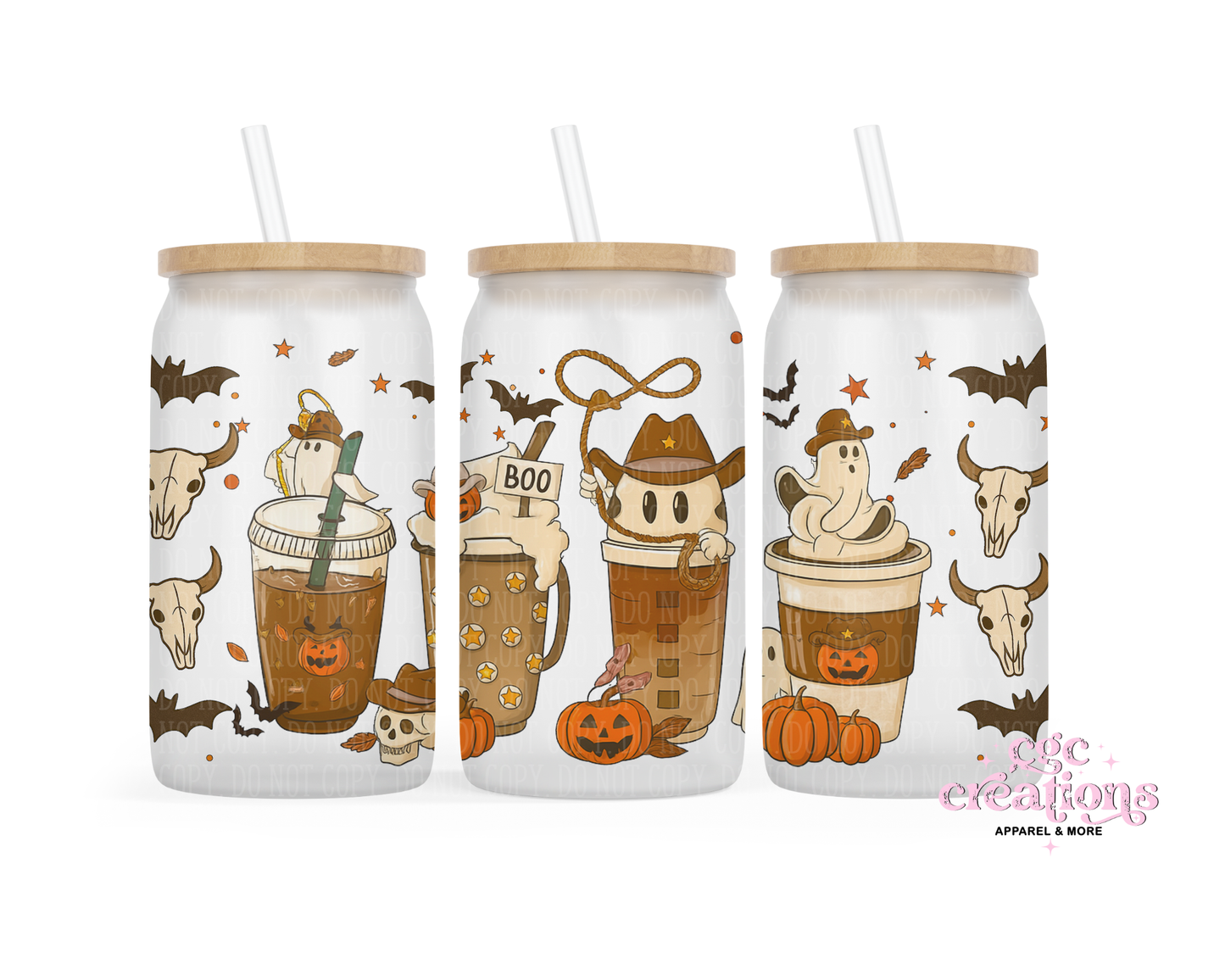 Cowboy Fall Coffee 16oz Glass Cup With Lid