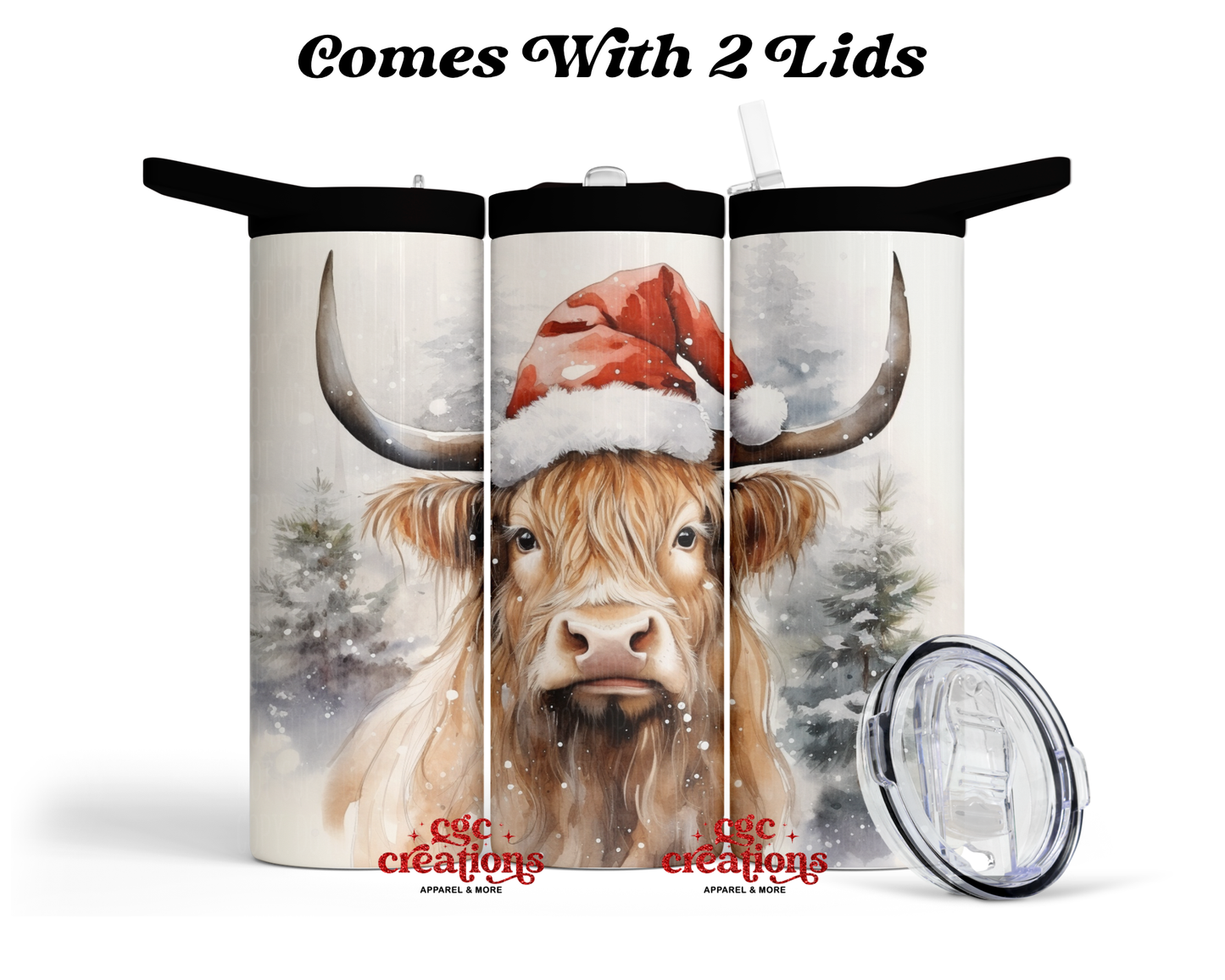 Christmas Highland Cow 20 oz Insulated Tumbler