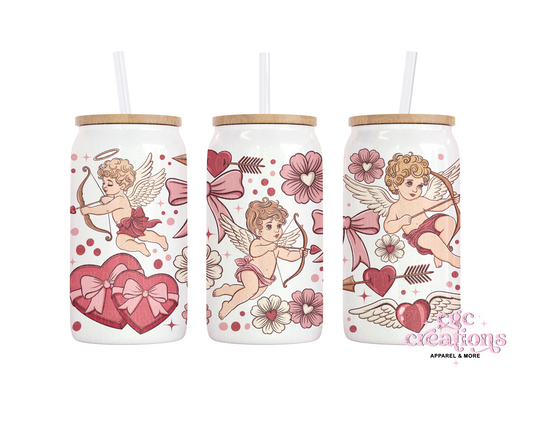 Cupid Collage 16oz Glass Cup With Lid